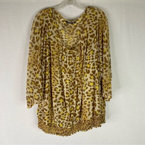 Apt 9 Top Women’s Yellow Brown Animal Print Sheer Overlay Camisole 3X Elastic - Picture 2 of 8